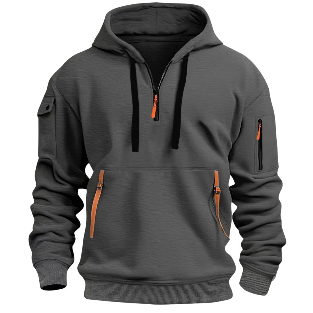 Gareth | Men's Zip-Pocket Casual Hoodie, Relaxed Hooded Jumper | Bella Blue