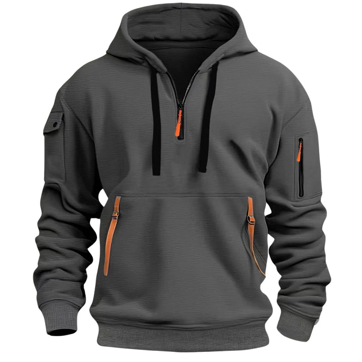 Gareth | Men's Zip-Pocket Casual Hoodie, Relaxed Hooded Jumper | Bella Blue