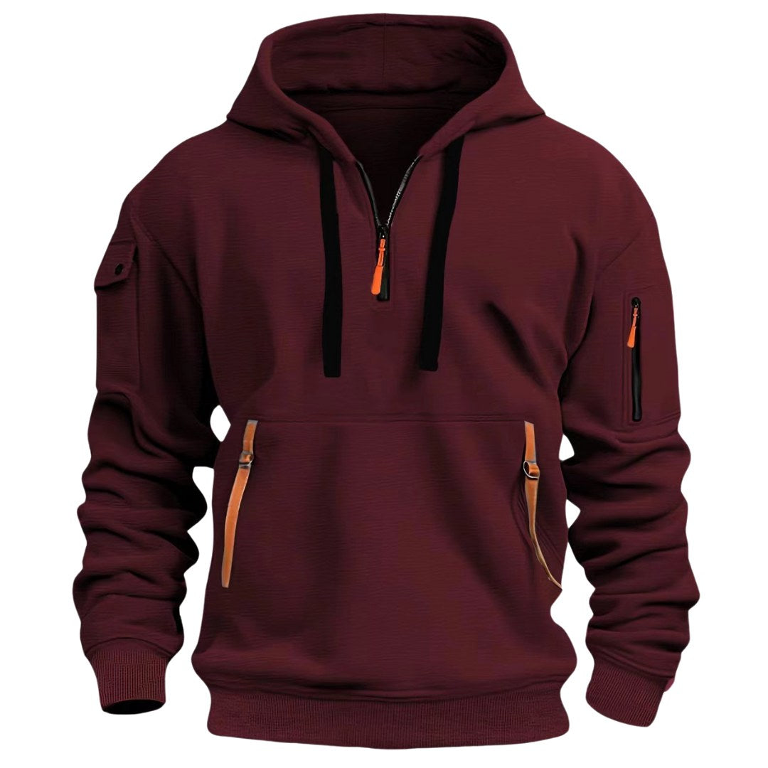 Gareth | Men's Zip-Pocket Casual Hoodie, Relaxed Hooded Jumper | Bella Blue