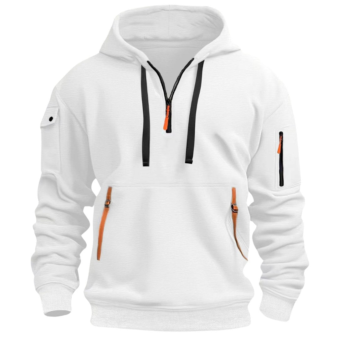 Gareth | Men's Zip-Pocket Casual Hoodie, Relaxed Hooded Jumper | Bella Blue
