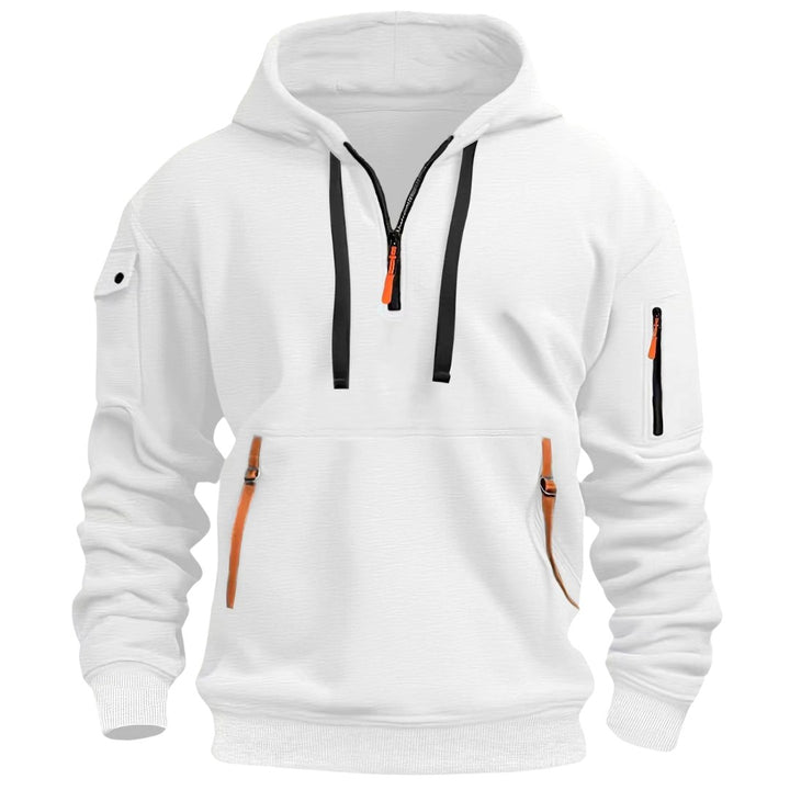 Gareth | Men's Zip-Pocket Casual Hoodie, Relaxed Hooded Jumper | Bella Blue