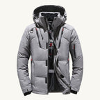 Garrett | Men's Insulated Winter Parka Jacket, Hooded Windproof Coat | Bella Blue | Orange