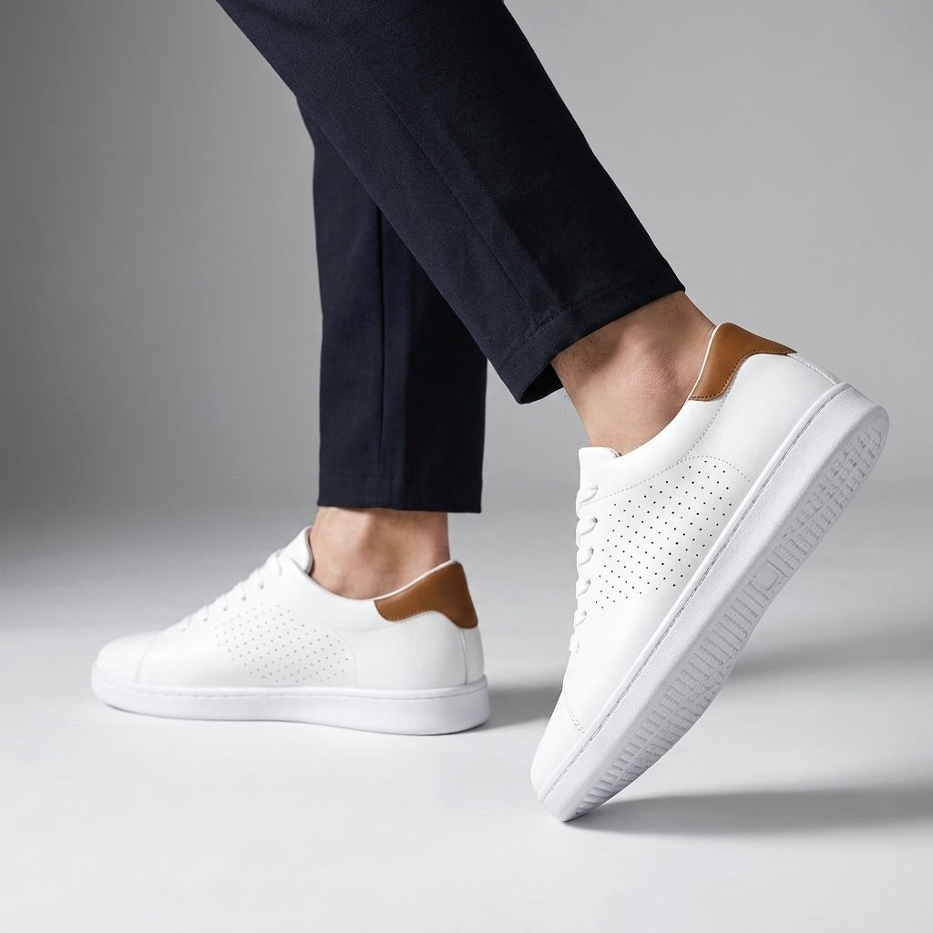 Garrett | Men's Perforated Leather Trainers, Breathable Smart Casual Shoes | Bella Blue