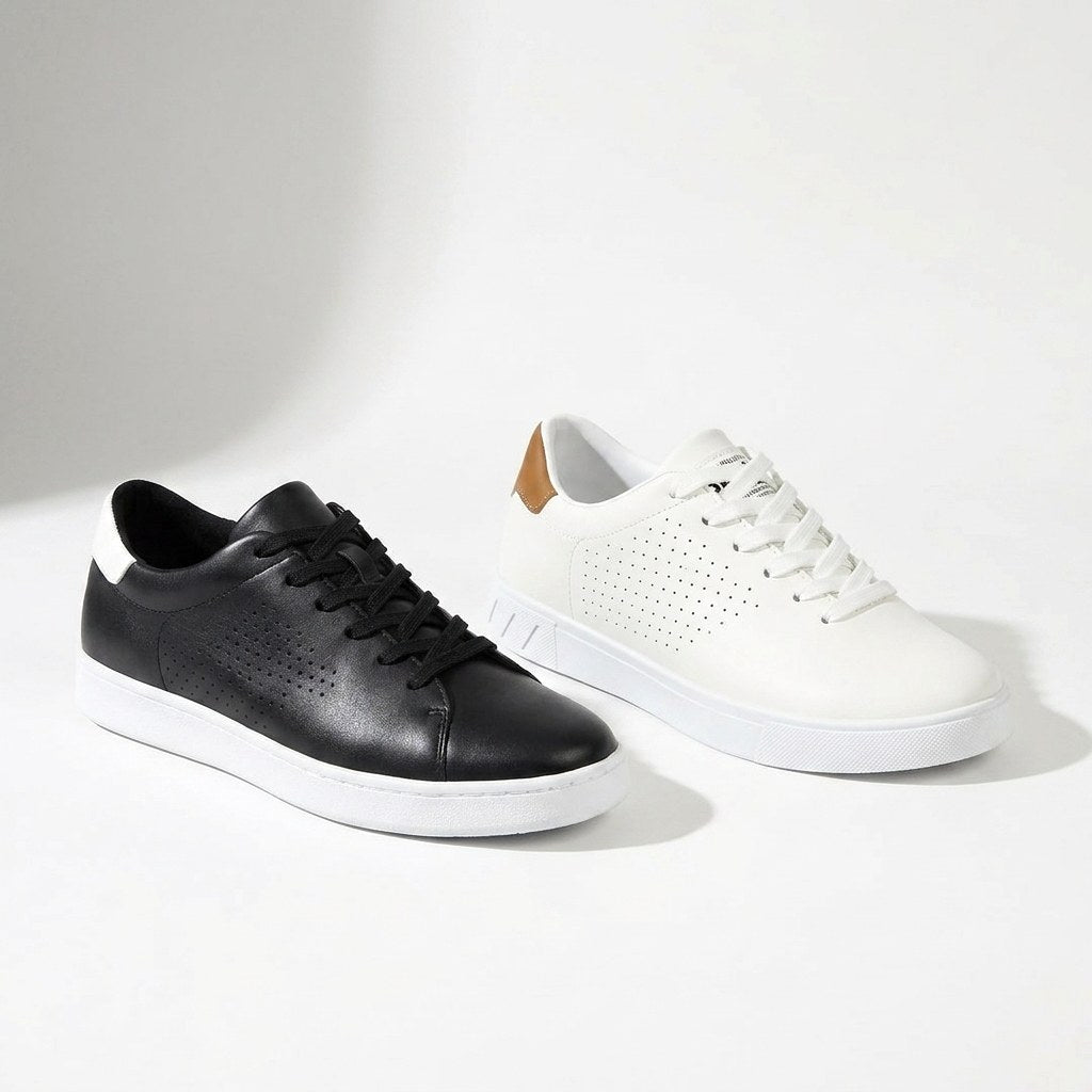 Garrett | Men's Perforated Leather Trainers, Breathable Smart Casual Shoes | Bella Blue