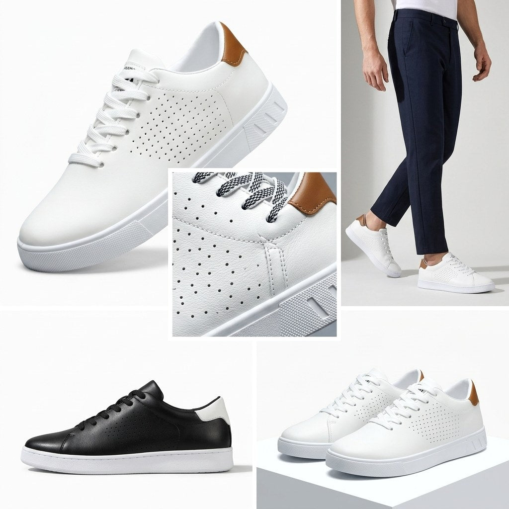 Garrett | Men's Perforated Leather Trainers, Breathable Smart Casual Shoes | Bella Blue