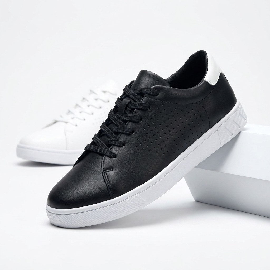 Garrett | Men's Perforated Leather Trainers, Breathable Smart Casual Shoes | Bella Blue