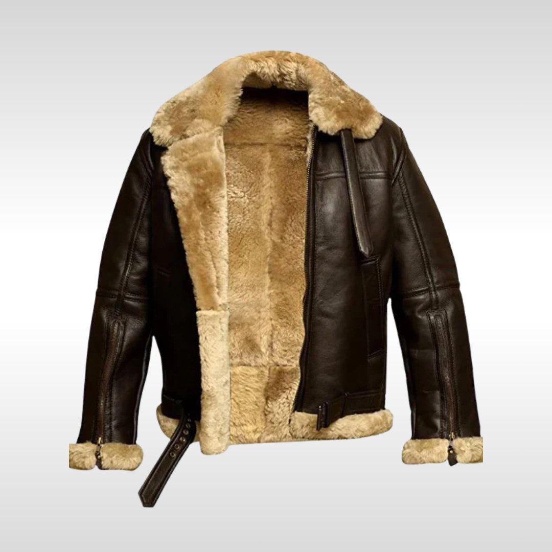 Garrett | Men's Shearling-Lined Leather Jacket, Warm Flight-Style Coat | Bella Blue