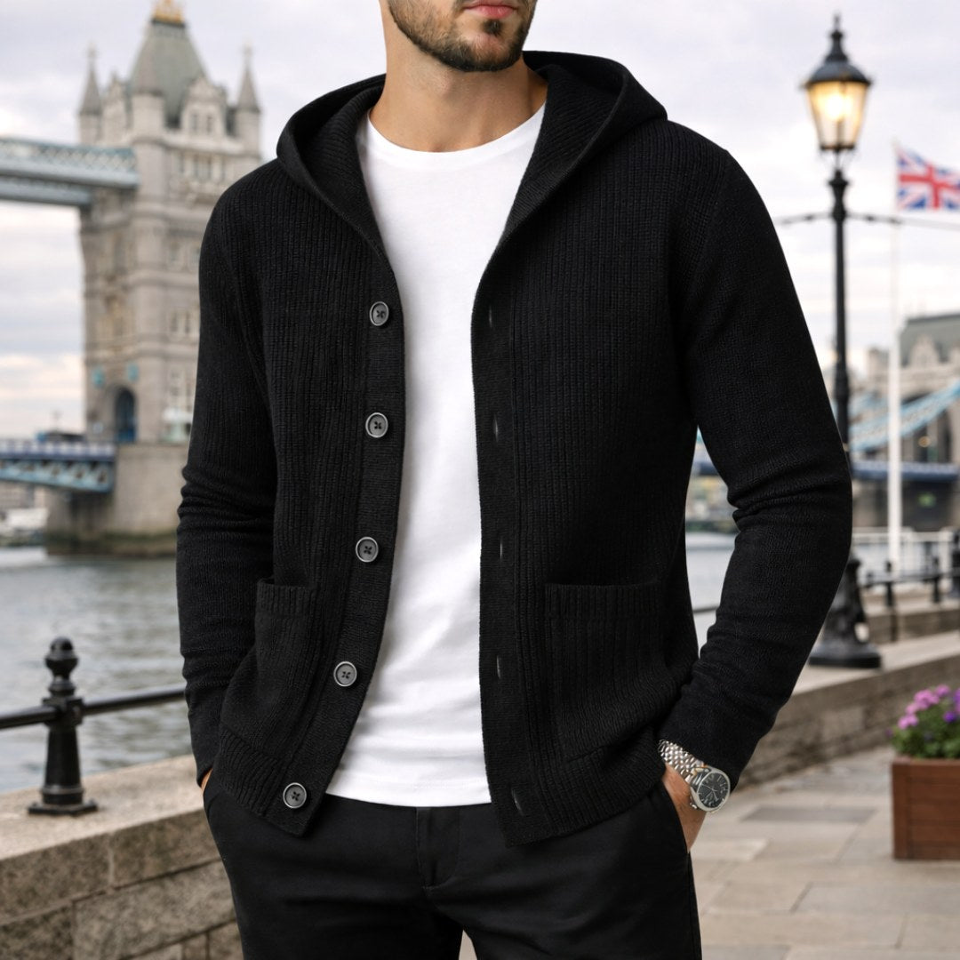 Gavin | Men's Knit Cardigan, Soft Everyday Cardigan | Bella Blue | Black