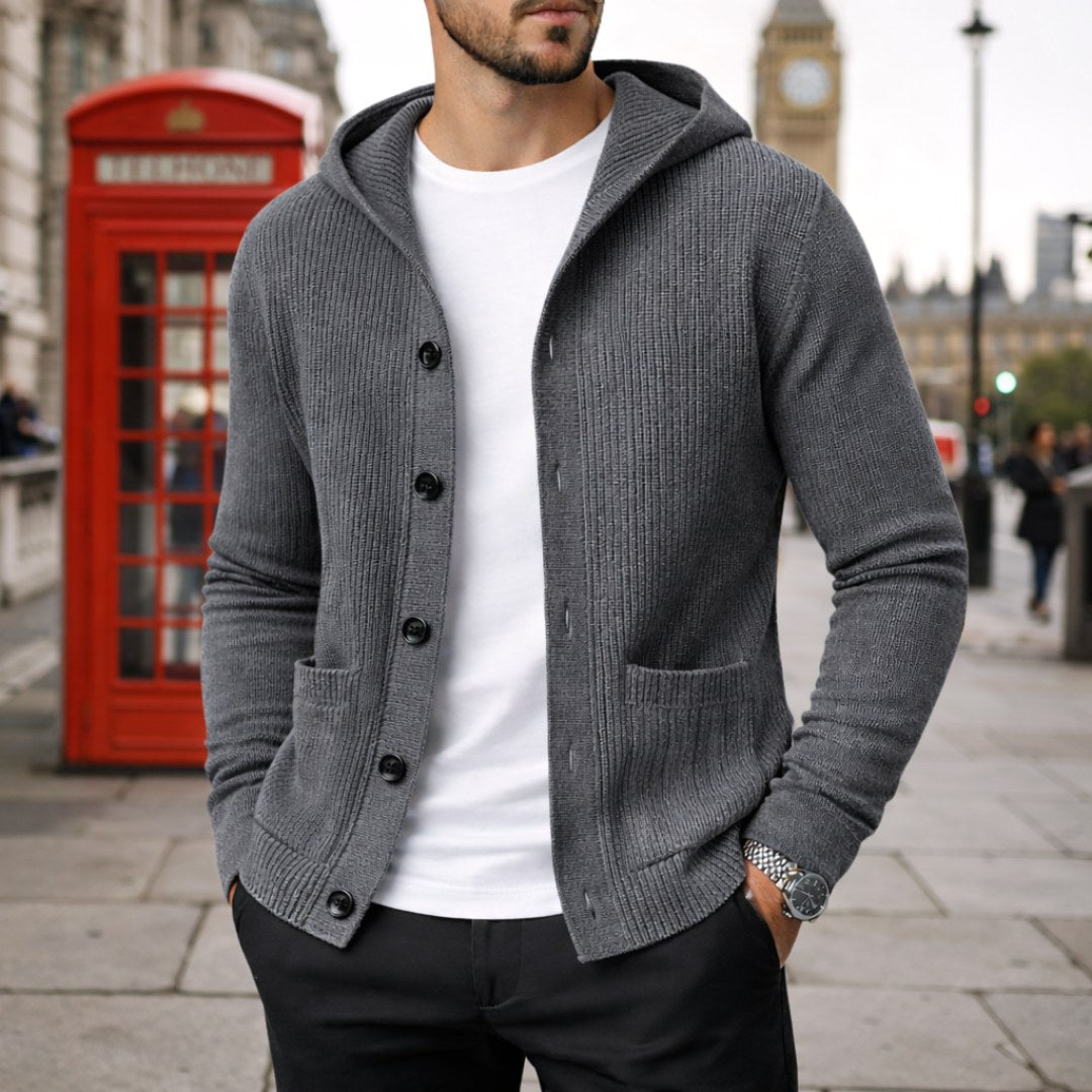 Gavin | Men's Knit Cardigan, Soft Everyday Cardigan | Bella Blue | Gray