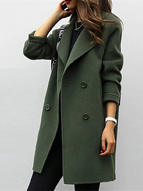 Genevieve | Women's Double Breasted Mid-Length Coat, Notched Lapel Autumn Coat | Bella Blue