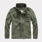 Georg | Men's Denim Jacket in Army Style, Utility Look Autumn Jacket | Bella Blue | Army Green