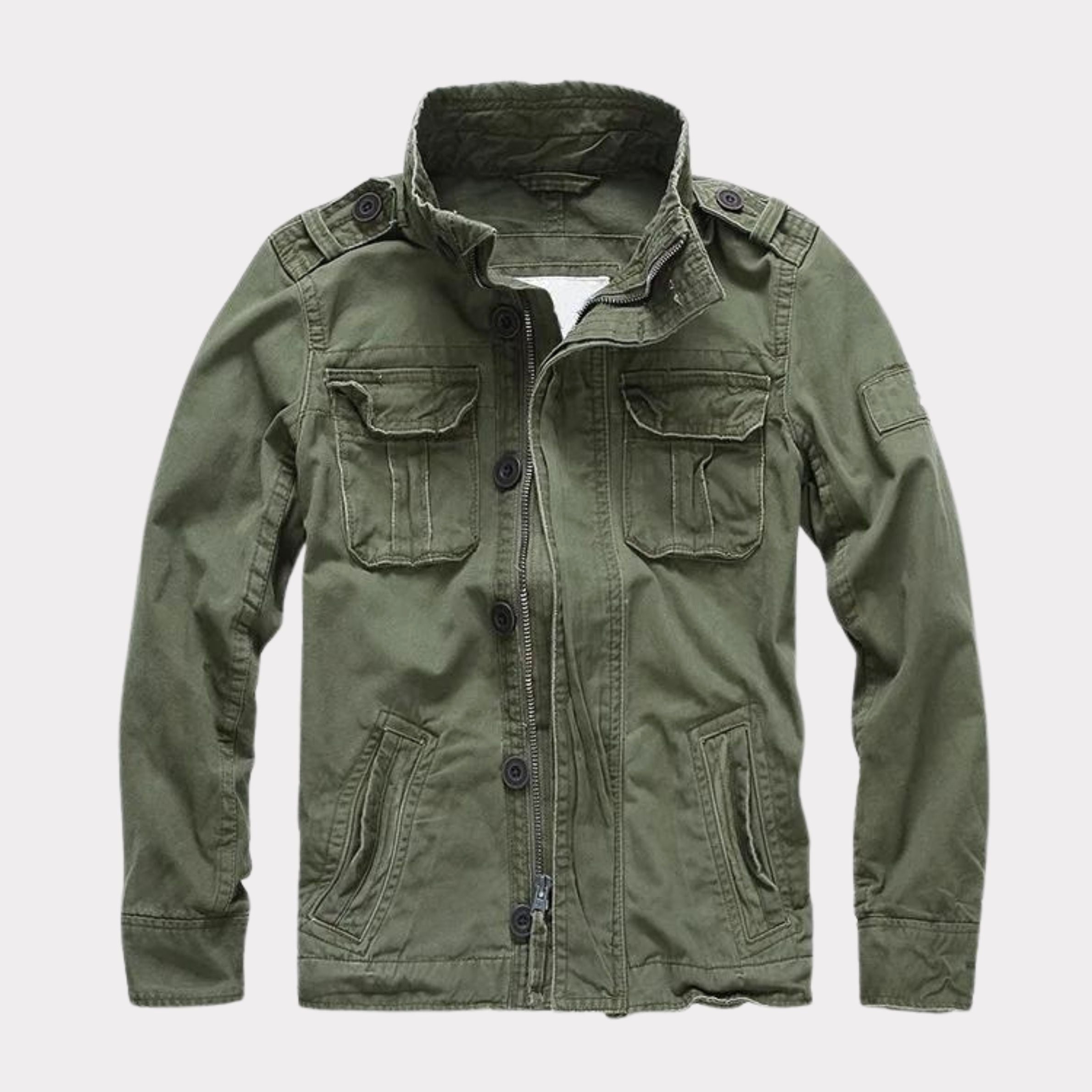 Georg | Men's Denim Jacket in Army Style, Utility Look Autumn Jacket | Bella Blue | Army Green