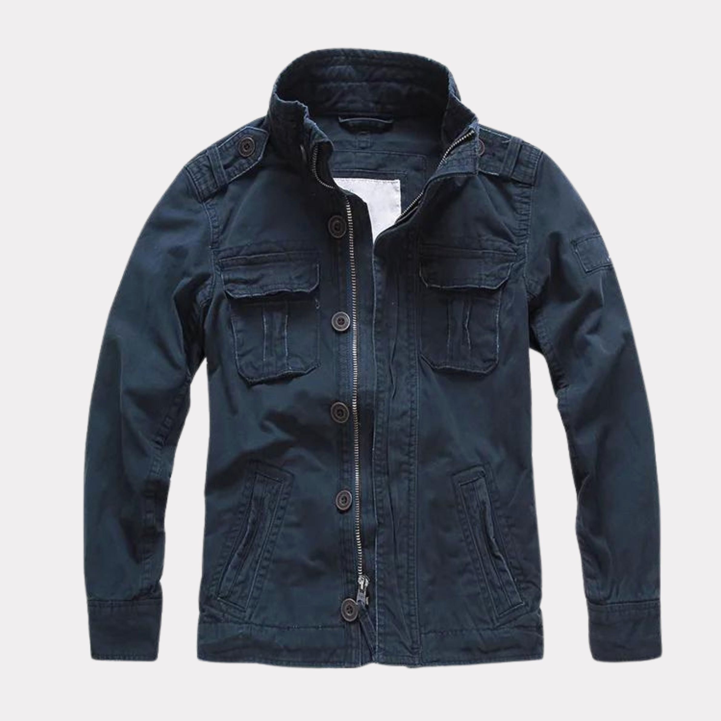 Georg | Men's Denim Jacket in Army Style, Utility Look Autumn Jacket | Bella Blue | Army Green