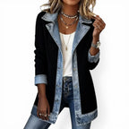 Georgia | Women's Layered Collar Button Jacket, Tailored Jacket | Bella Blue | Khaki