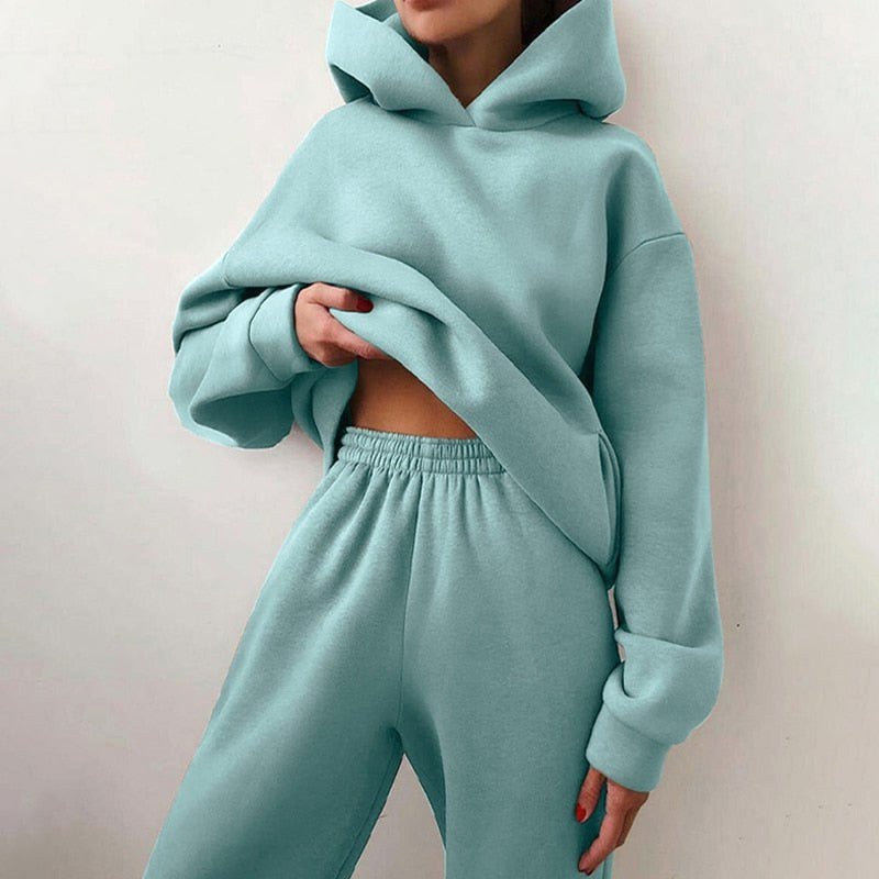 Georgia | Women's Oversized Hooded Loungewear Set, Wide-Leg Two-Piece Set | Bella Blue