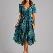 Georgia | Women's V-Neck Midi Dress with Flowing Silhouette, Wedding Guest Dress