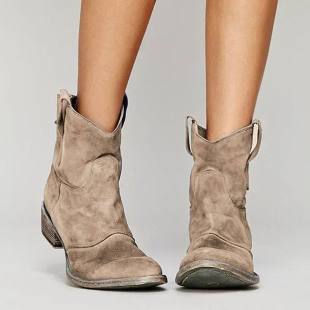 Georgia | Women's Vintage Cowboy Ankle Boots, Western-Inspired Style | Bella Blue | Brown