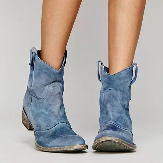 Georgia | Women's Vintage Cowboy Ankle Boots, Western-Inspired Style | Bella Blue | Blue
