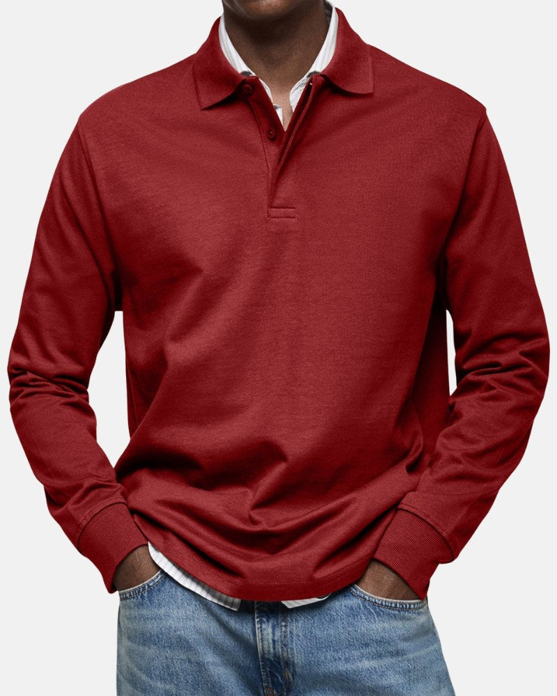 Gerhard | Classic Long-Sleeve Polo Shirt, Elegant Men's Polo | Bella Blue | Navy Blue