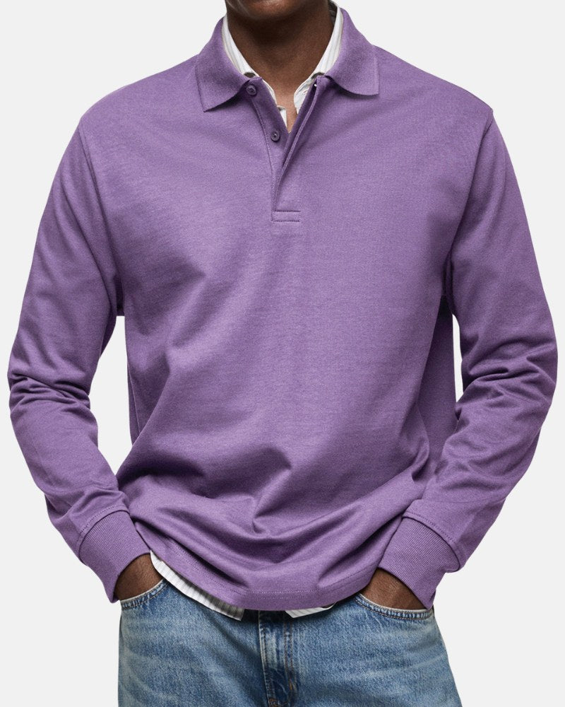 Gerhard | Classic Long-Sleeve Polo Shirt, Elegant Men's Polo | Bella Blue | Navy Blue
