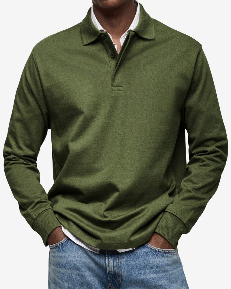 Gerhard | Classic Long-Sleeve Polo Shirt, Elegant Men's Polo | Bella Blue | Navy Blue