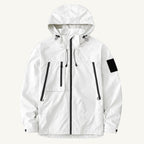 Graham | Men's Lightweight Waterproof Hooded Rain Jacket, Windproof Autumn Jacket | Bella Blue | White