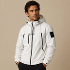 Graham | Men's Lightweight Waterproof Hooded Rain Jacket, Windproof Autumn Jacket | Bella Blue | Black