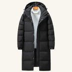 Griffin | Men's Hooded Longline Puffer Coat, Windproof Autumn Coat | Bella Blue