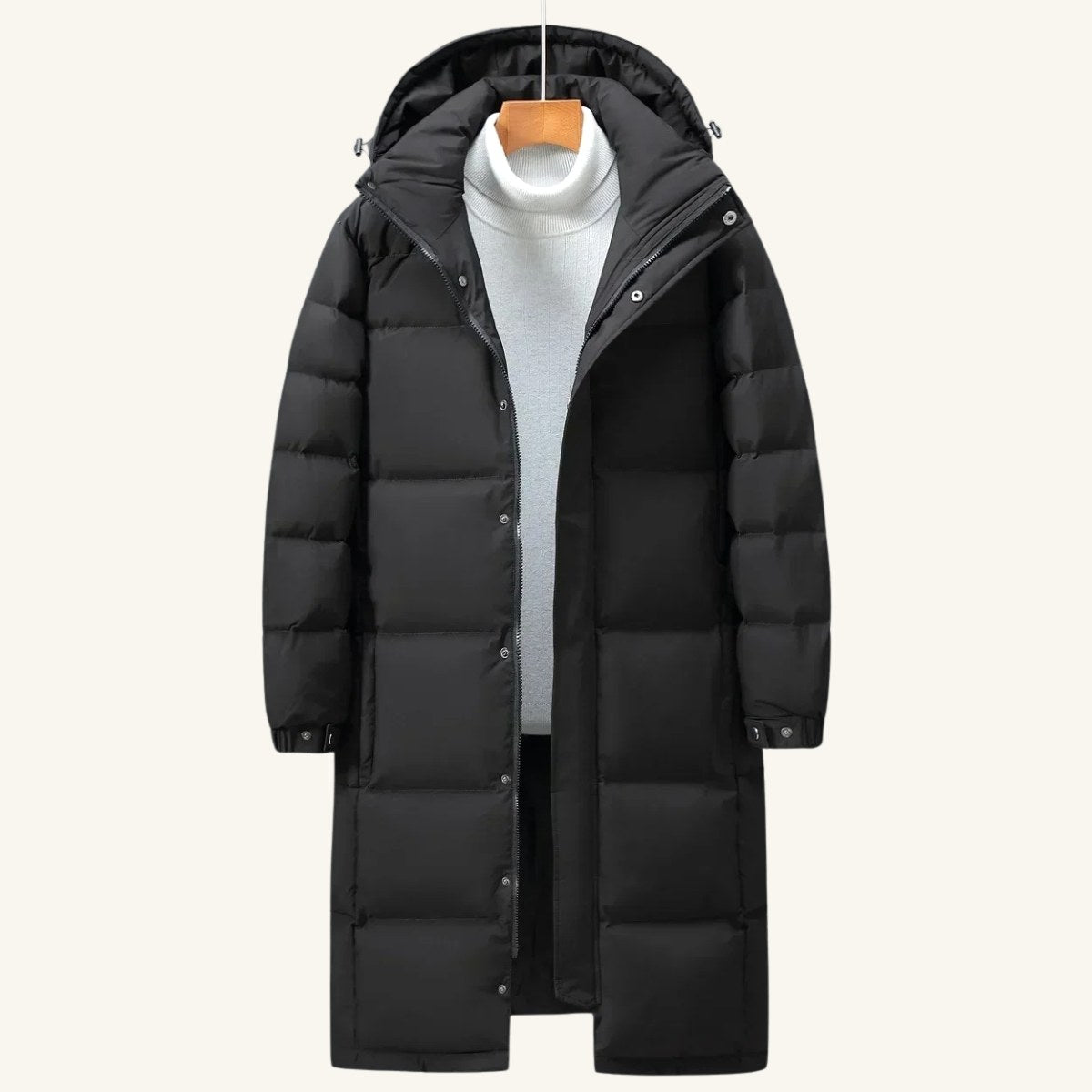 Griffin | Men's Hooded Longline Puffer Coat, Windproof Autumn Coat | Bella Blue