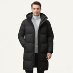 Griffin | Men's Hooded Longline Puffer Coat, Windproof Autumn Coat | Bella Blue
