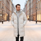 Griffin | Men's Hooded Longline Puffer Coat, Windproof Autumn Coat | Bella Blue