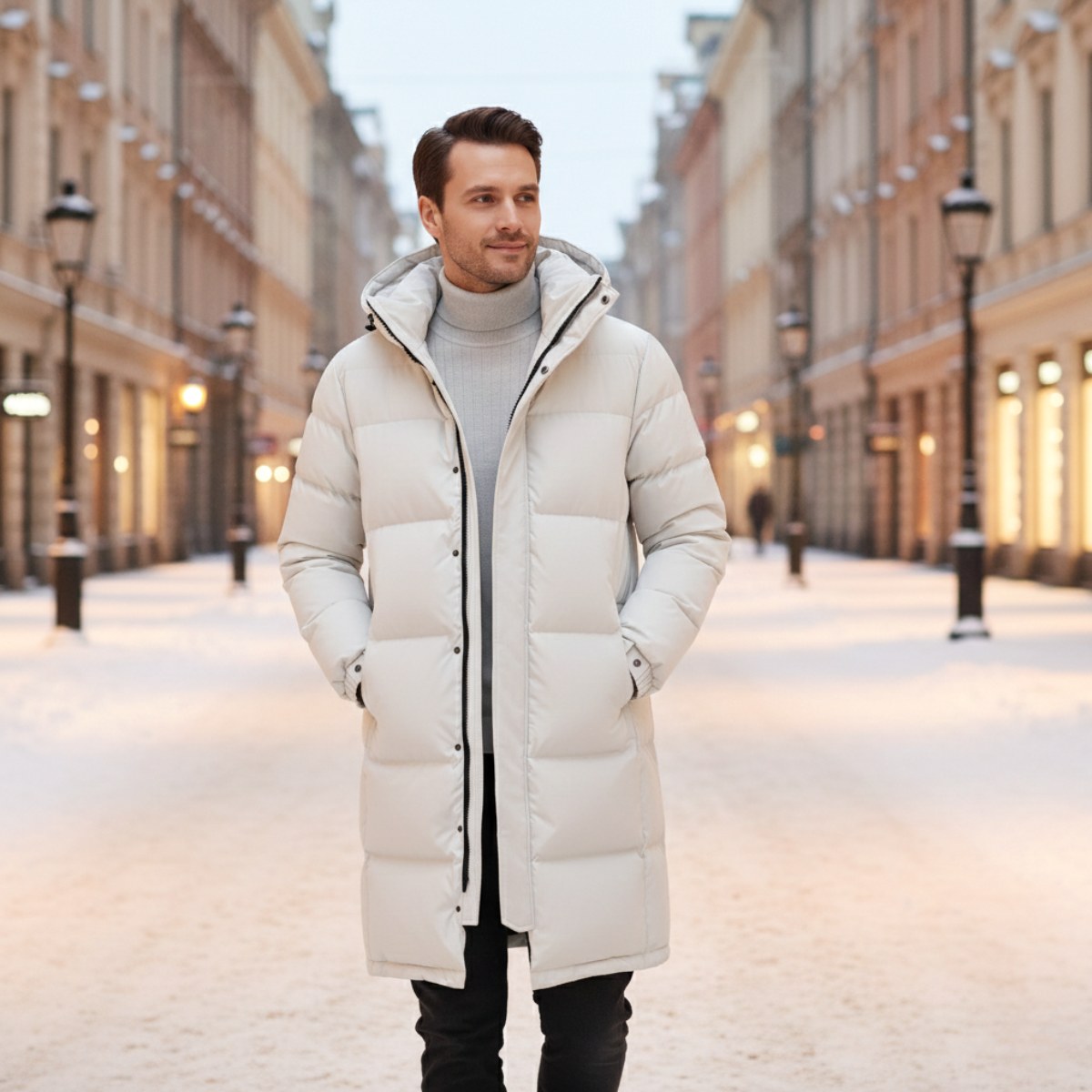 Griffin | Men's Hooded Longline Puffer Coat, Windproof Autumn Coat | Bella Blue