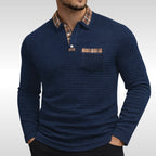Günter | Men's Waffle-Piqué Polo Shirt with Check Pattern, Classic Polo Shirt | Bella Blue | Blue