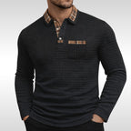 Günter | Men's Waffle-Piqué Polo Shirt with Check Pattern, Classic Polo Shirt | Bella Blue | Blue