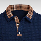 Günter | Men's Waffle-Piqué Polo Shirt with Check Pattern, Classic Polo Shirt | Bella Blue | Blue
