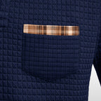 Günter | Men's Waffle-Piqué Polo Shirt with Check Pattern, Classic Polo Shirt | Bella Blue | Grey