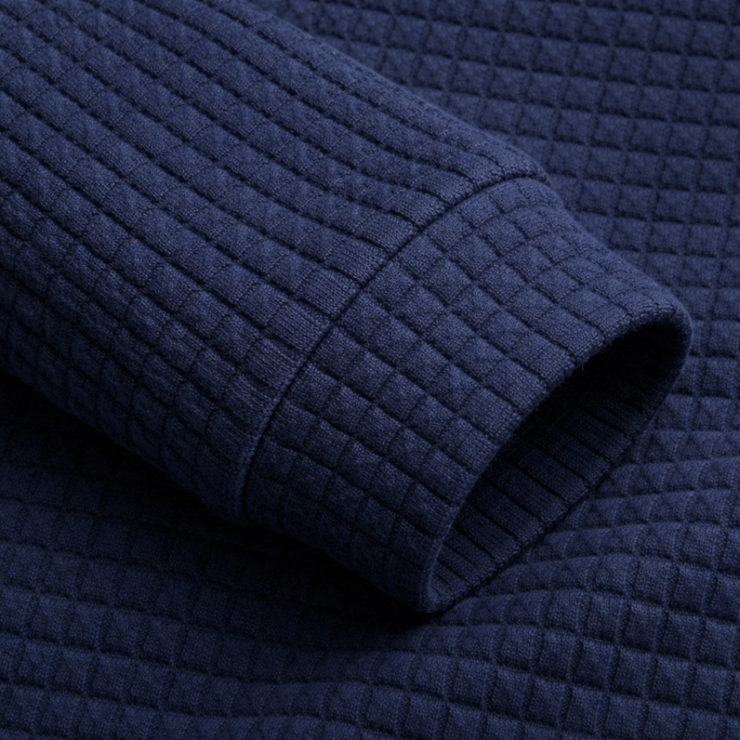 Günter | Men's Waffle-Piqué Polo Shirt with Check Pattern, Classic Polo Shirt | Bella Blue | Grey