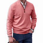 Gustav | Men's Knit Jumper with Zip and Stand Collar, Long-Sleeve Jumper | Bella Blue | Black