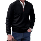 Gustav | Men's Knit Jumper with Zip and Stand Collar, Long-Sleeve Jumper | Bella Blue | Green