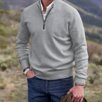 Gustav | Men's Knit Jumper with Zip and Stand Collar, Long-Sleeve Jumper | Bella Blue | Brown