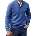 Gustav | Men's Knit Jumper with Zip and Stand Collar, Long-Sleeve Jumper | Bella Blue | Brown