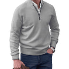 Gustav | Men's Knit Jumper with Zip and Stand Collar, Long-Sleeve Jumper | Bella Blue | Brown