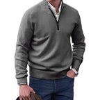 Gustav | Men's Knit Jumper with Zip and Stand Collar, Long-Sleeve Jumper | Bella Blue | Black