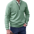 Gustav | Men's Knit Jumper with Zip and Stand Collar, Long-Sleeve Jumper | Bella Blue | Black