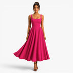 Hallie | Women's Pink Square-Neck Midi Dress, Sleeveless Occasion Dress | Bella Blue