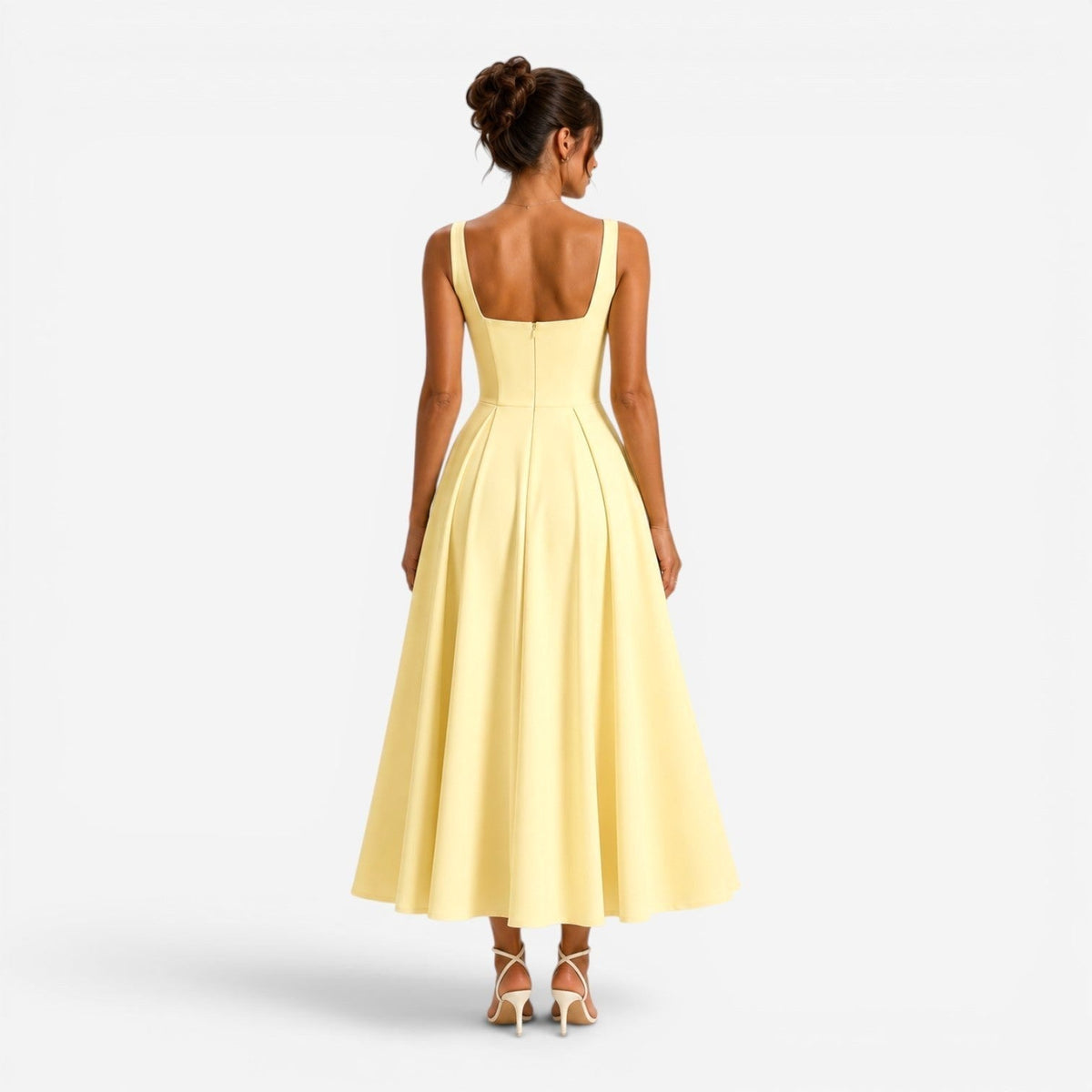 Hallie | Women's Pink Square-Neck Midi Dress, Sleeveless Occasion Dress | Bella Blue