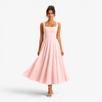 Hallie | Women's Pink Square-Neck Midi Dress, Sleeveless Occasion Dress | Bella Blue