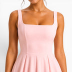 Hallie | Women's Pink Square-Neck Midi Dress, Sleeveless Occasion Dress | Bella Blue