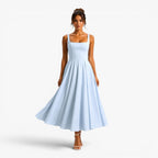 Hallie | Women's Pink Square-Neck Midi Dress, Sleeveless Occasion Dress | Bella Blue