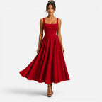 Hallie | Women's Pink Square-Neck Midi Dress, Sleeveless Occasion Dress | Bella Blue